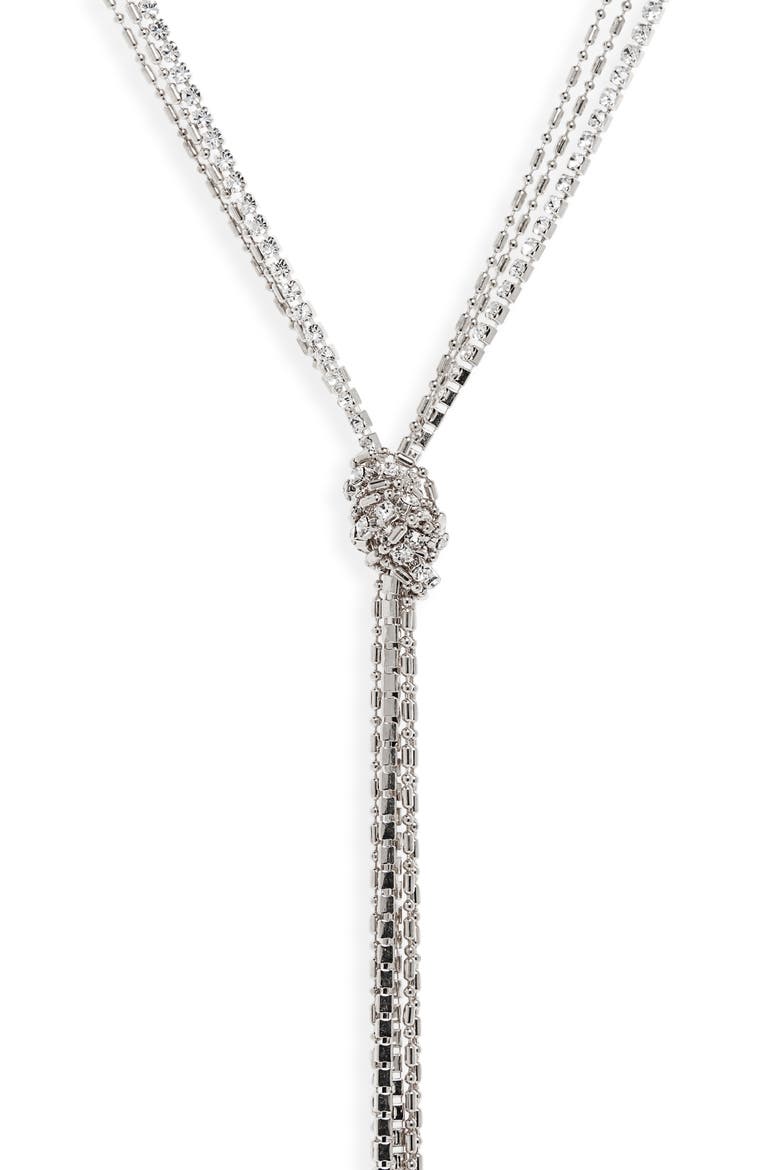 Long Knotted Rhinestone Chain Y-Necklace, Alternate, color, CLEAR- RHODIUM