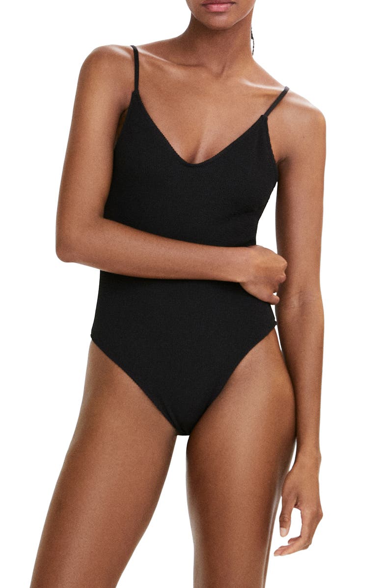 MANGO Textured One-Piece Swimsuit, Main, color, 