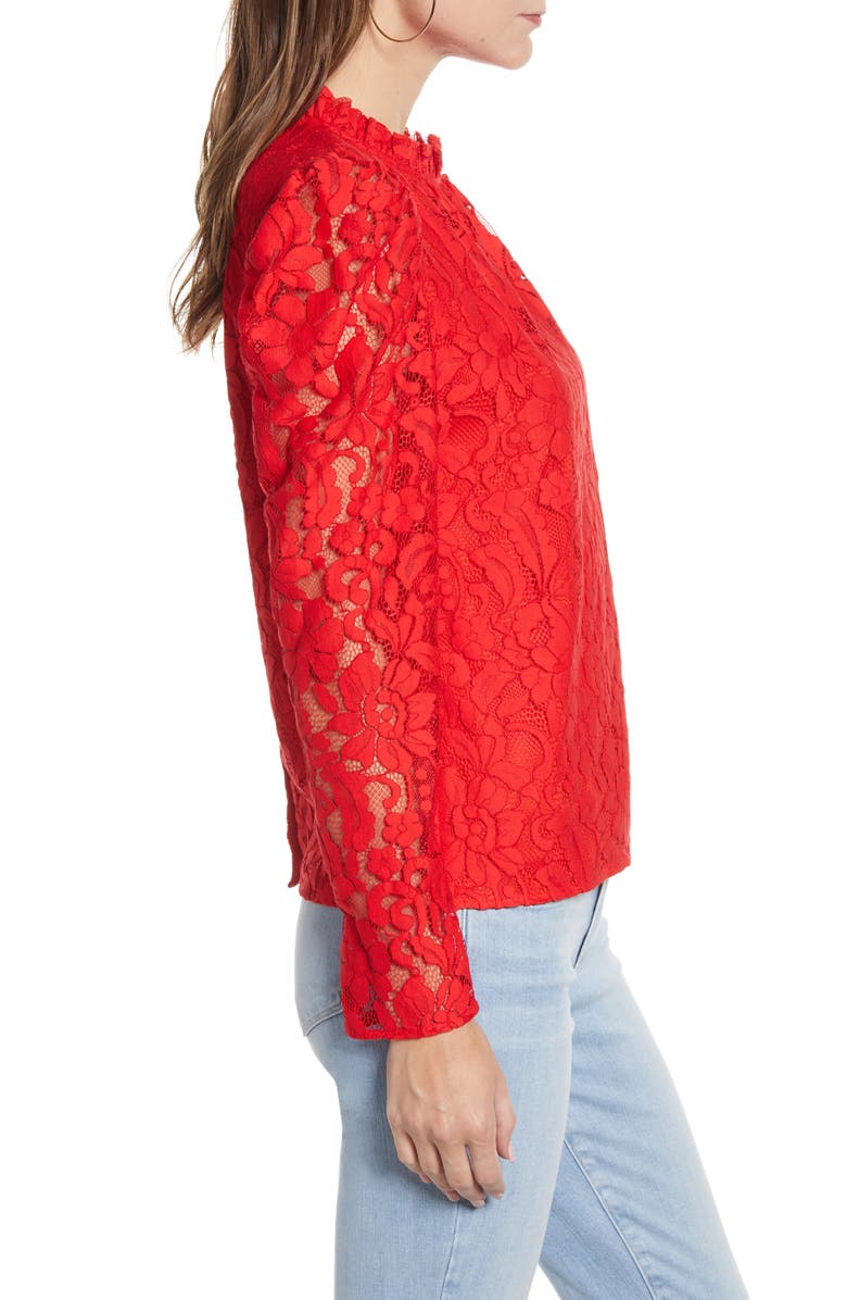 Rachel Parcell Ruffle Neck Lace Top, Alternate, color, 