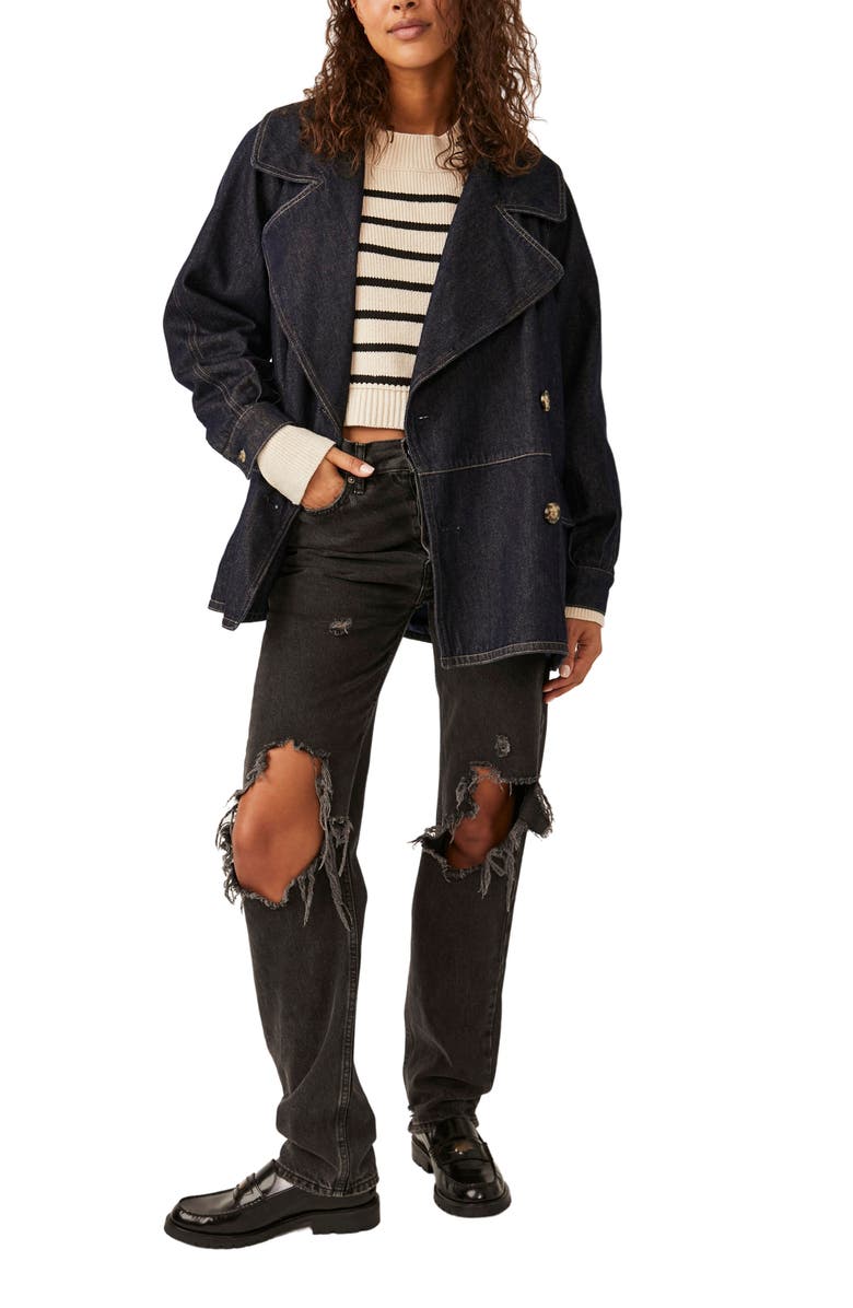 Free People Denim Car Coat, Alternate, color, 