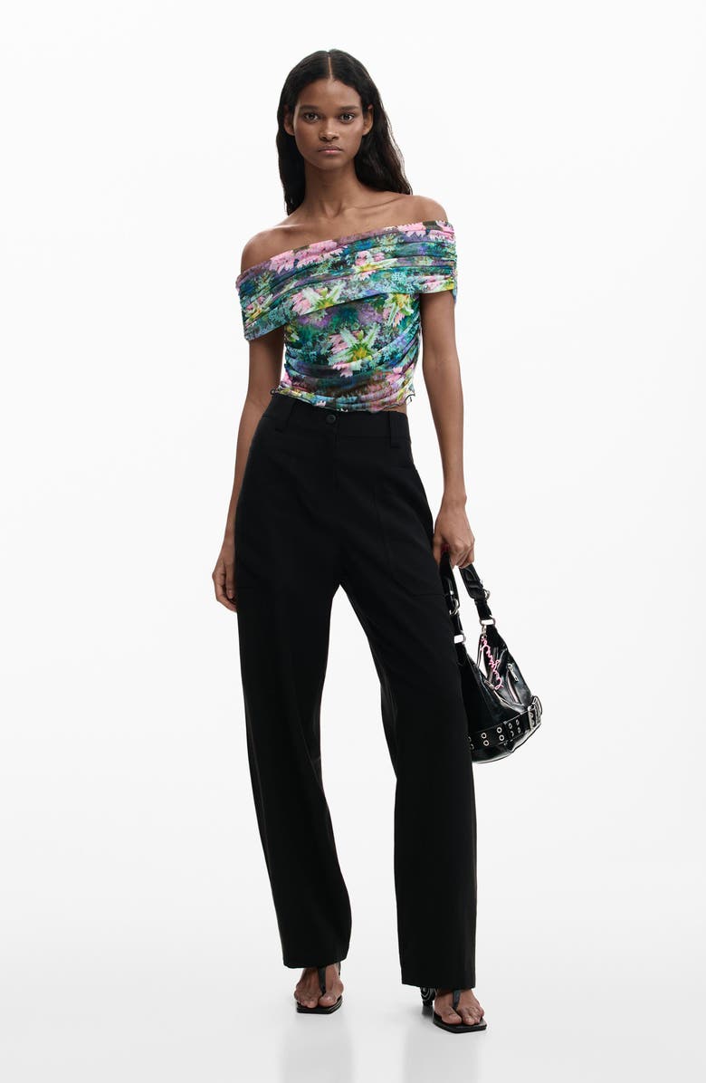 Desigual Off the Shoulder Stretch Mesh Top, Alternate, color, Green