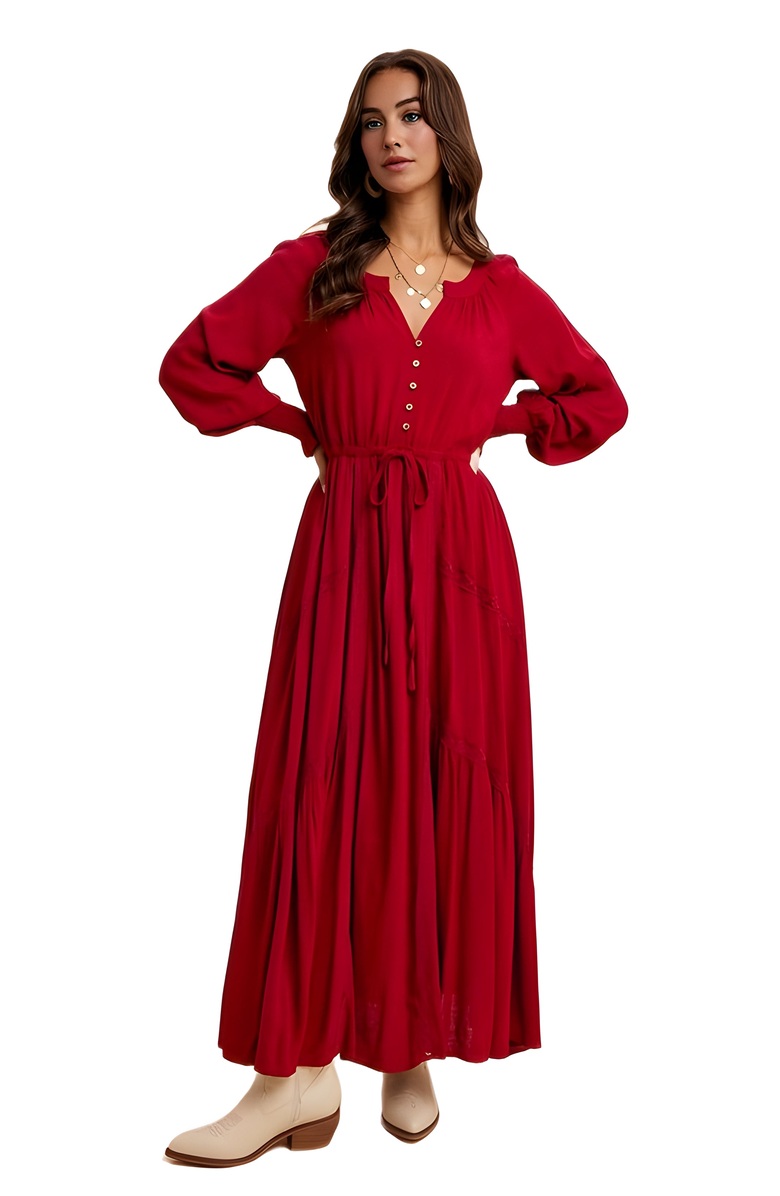 Knit and Lounge Long Sleeve Maxi Dress with Front Buttons and Drawstring Waist, Alternate, color, 