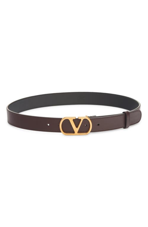 Valentino Garavani Vlogo Buckle Signature Leather Belt In Rel Oak Brown