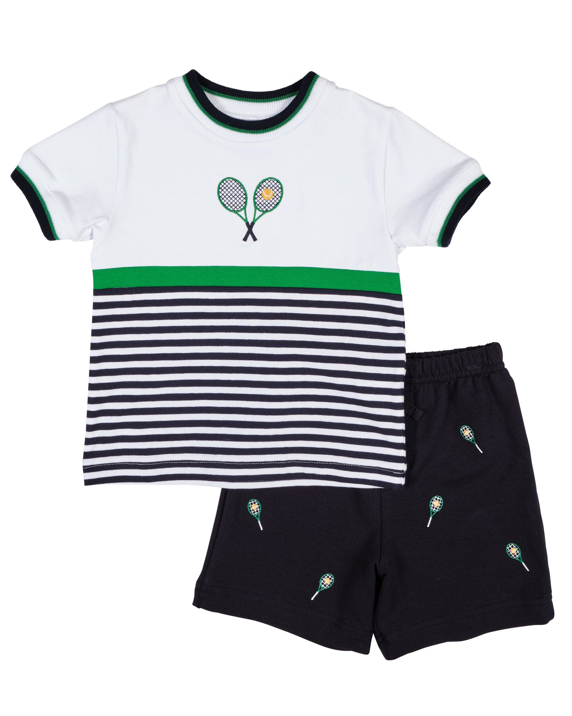 Florence Eiseman Kids'  Knit Short Set With Tennis Rackets In Green