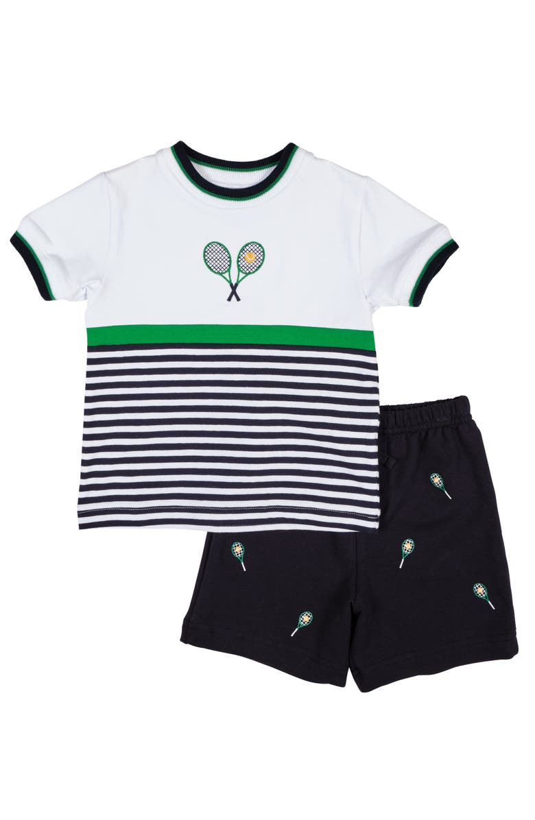 Florence Eiseman Knit Short Set with Tennis Rackets, Main, color, Navy/White
