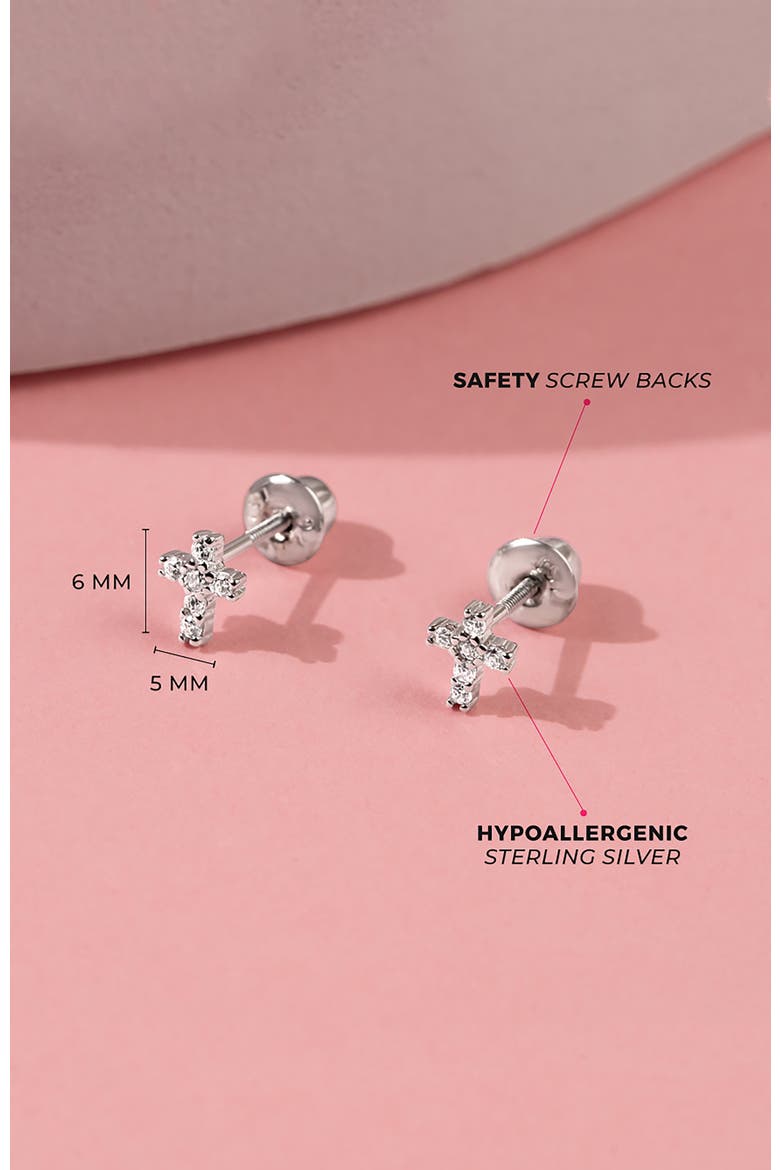 Delicate Cubic Zirconia Cross Earrings, Alternate, color, Silver