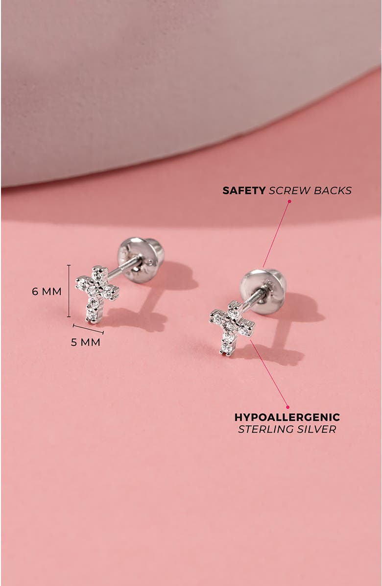 In Season Jewelry Delicate Cubic Zirconia Cross Earrings, Alternate, color, Silver