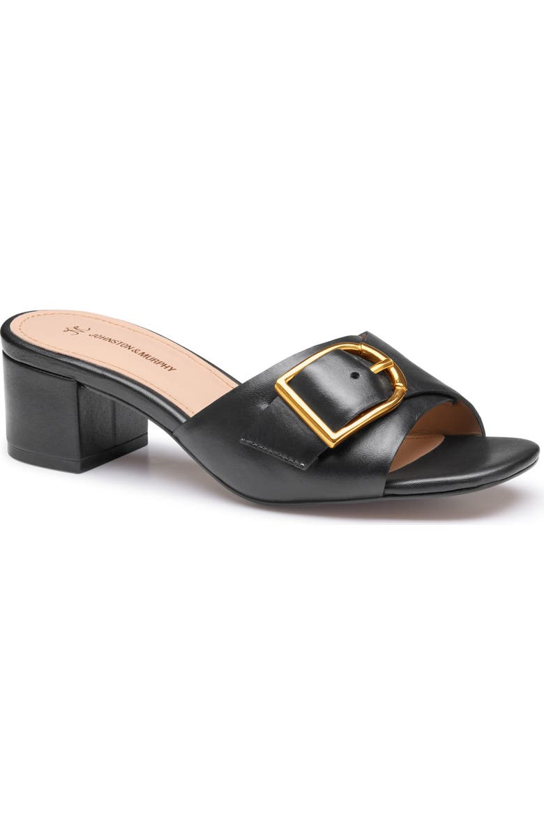 Johnston & Murphy Edith Buckle Slide Sandal, Main, color, Black Glove Leather