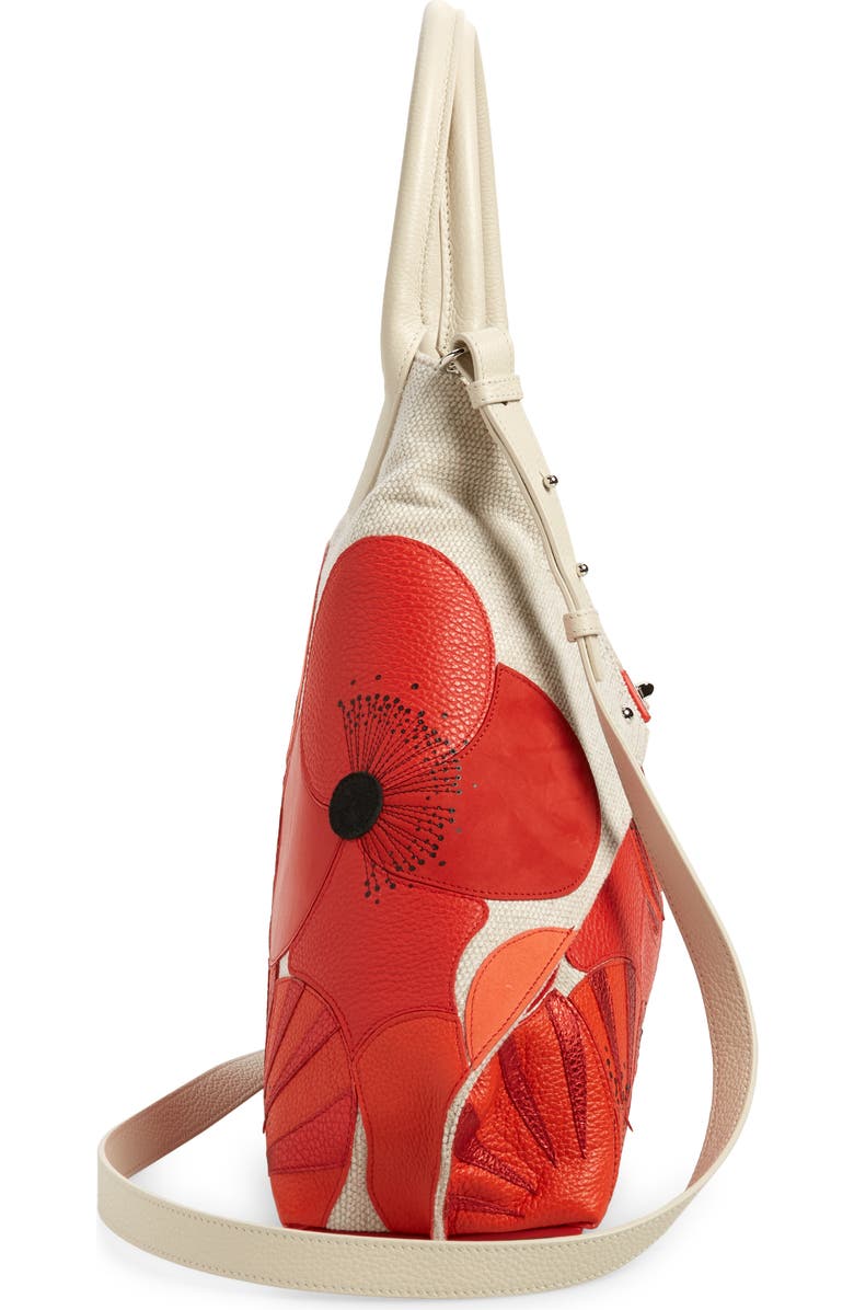 Akris Medium AI Poppies Leather & Canvas Convertible Tote, Alternate, color,