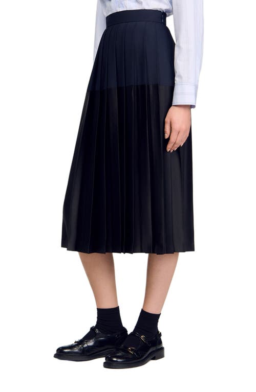 Sandro Long Pleated Skirt In Blue