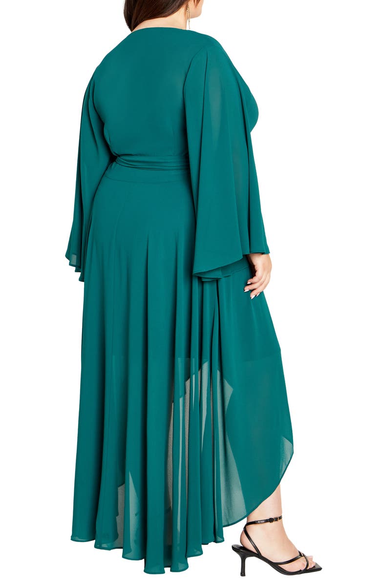 City Chic Fleetwood Long Sleeve Chiffon Wrap Dress, Alternate, color, Alpine