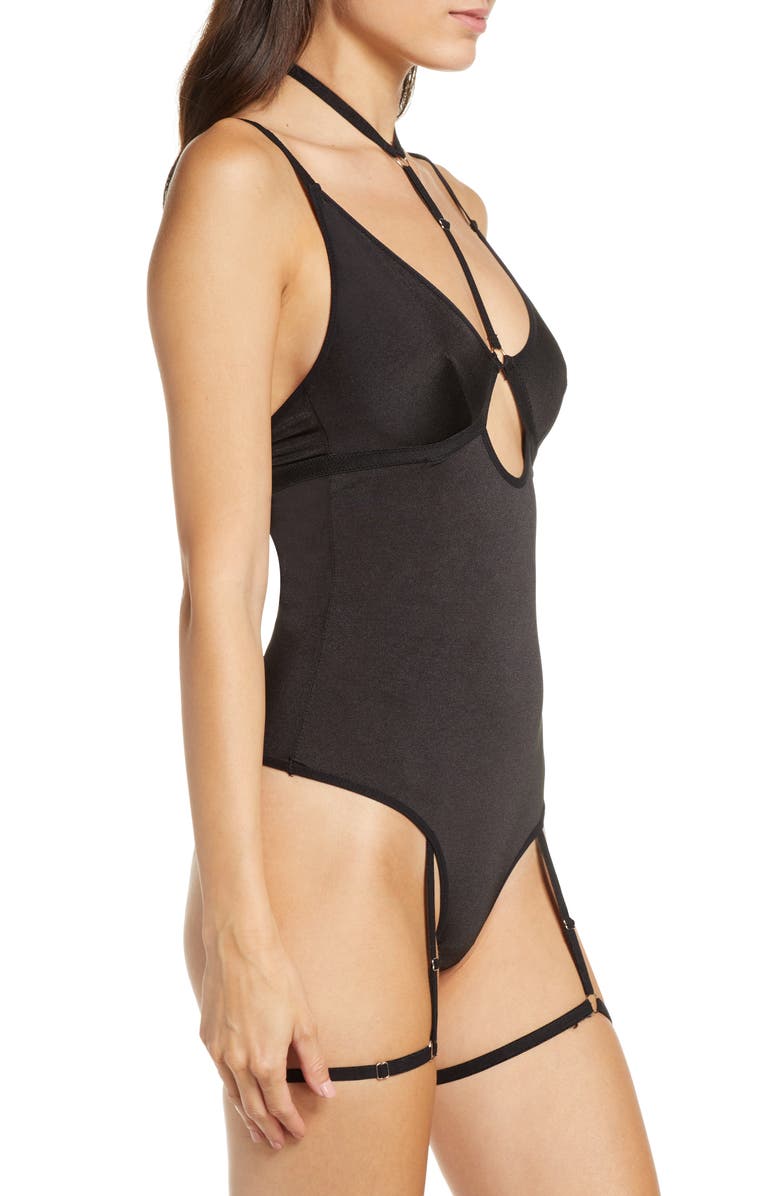 Hauty Choker Teddy with Garter Straps, Alternate, color, Black