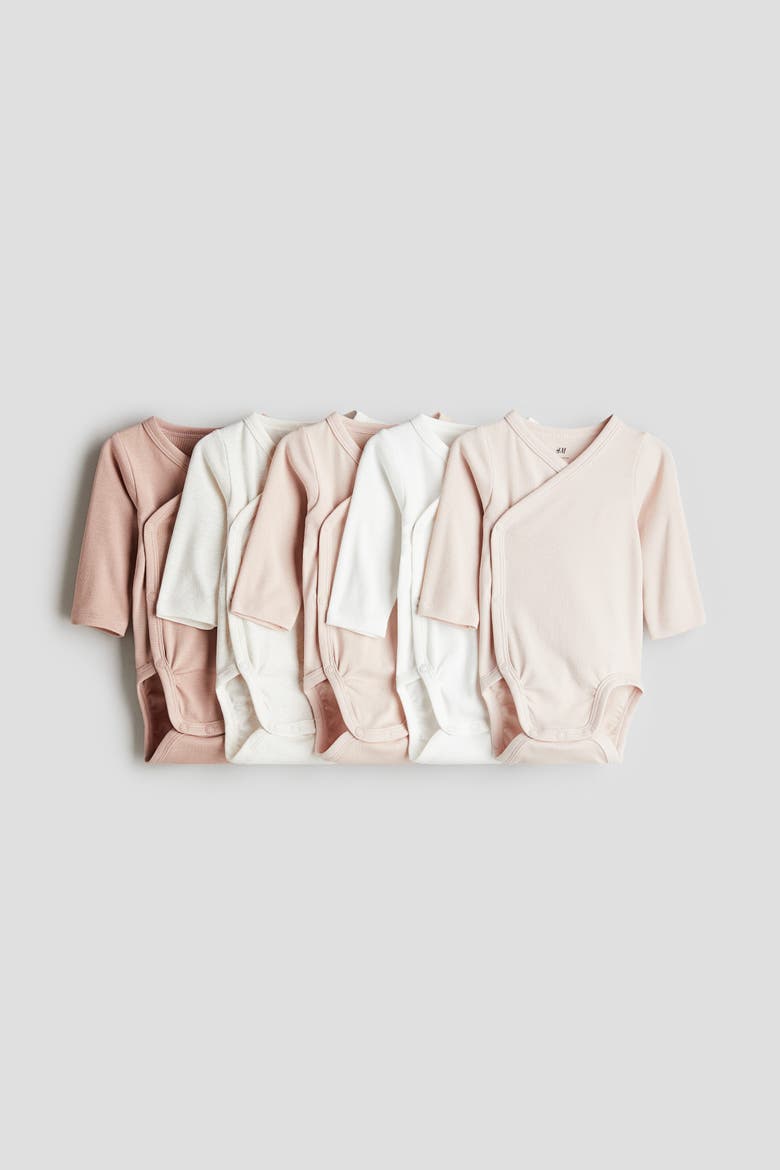 5-pack Wrapover Bodysuits, Alternate, color, Dusty pink/white