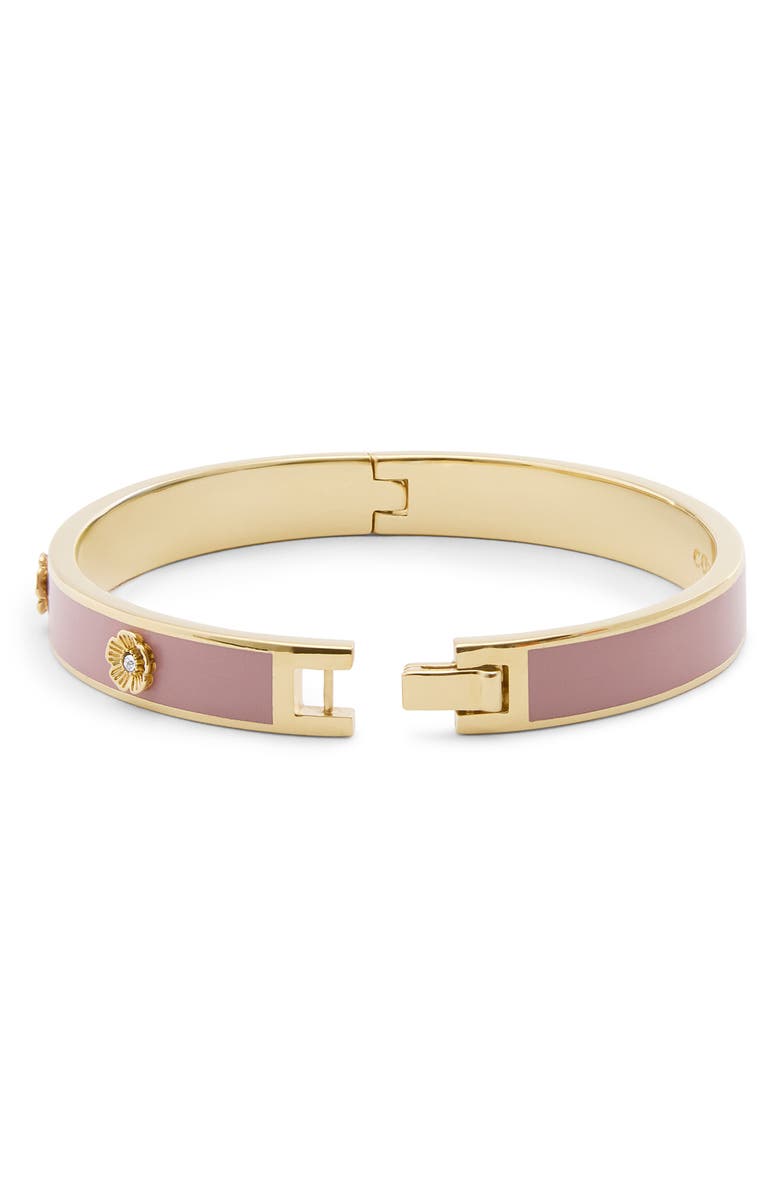 COACH Tea Rose Enamel Hinged Bangle Bracelet, Alternate, color, Pink/ Gold
