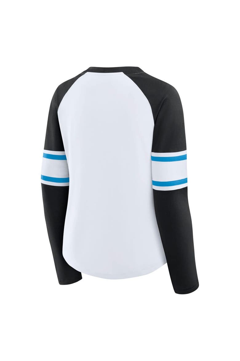 Women's Fanatics White/Black Carolina Panthers Redzone Blitz Package Raglan Lace-Up V-Neck Long Sleeve T-Shirt, Alternate, color, White
