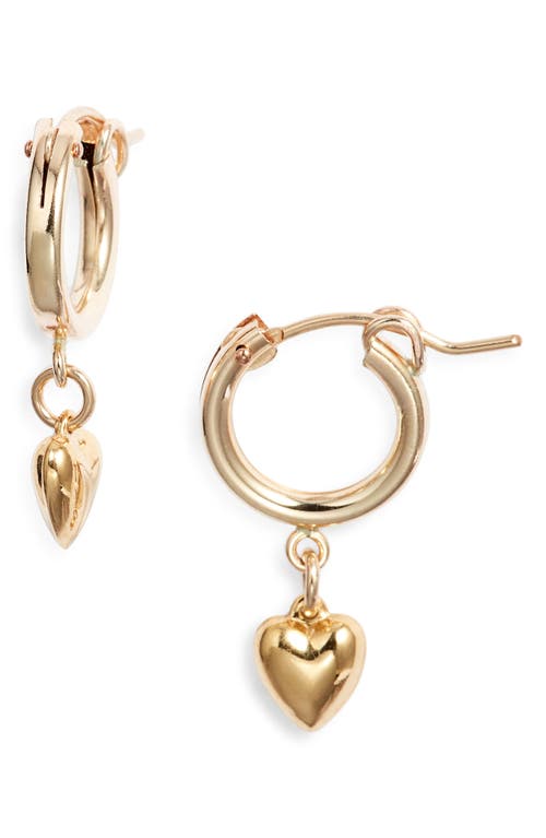 Nashelle Puffy Heart Drop Huggie Hoop Earrings In Gold Fill