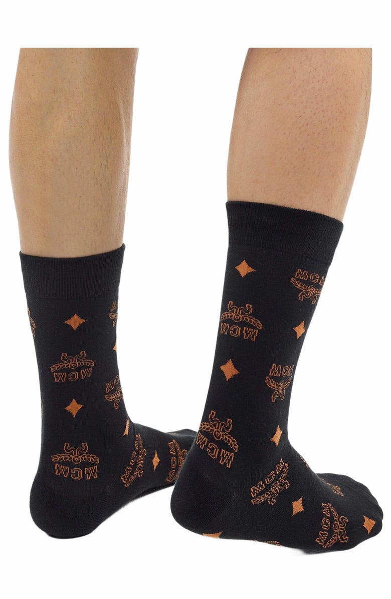 MCM Monogram Knit Socks, Alternate, color, Black