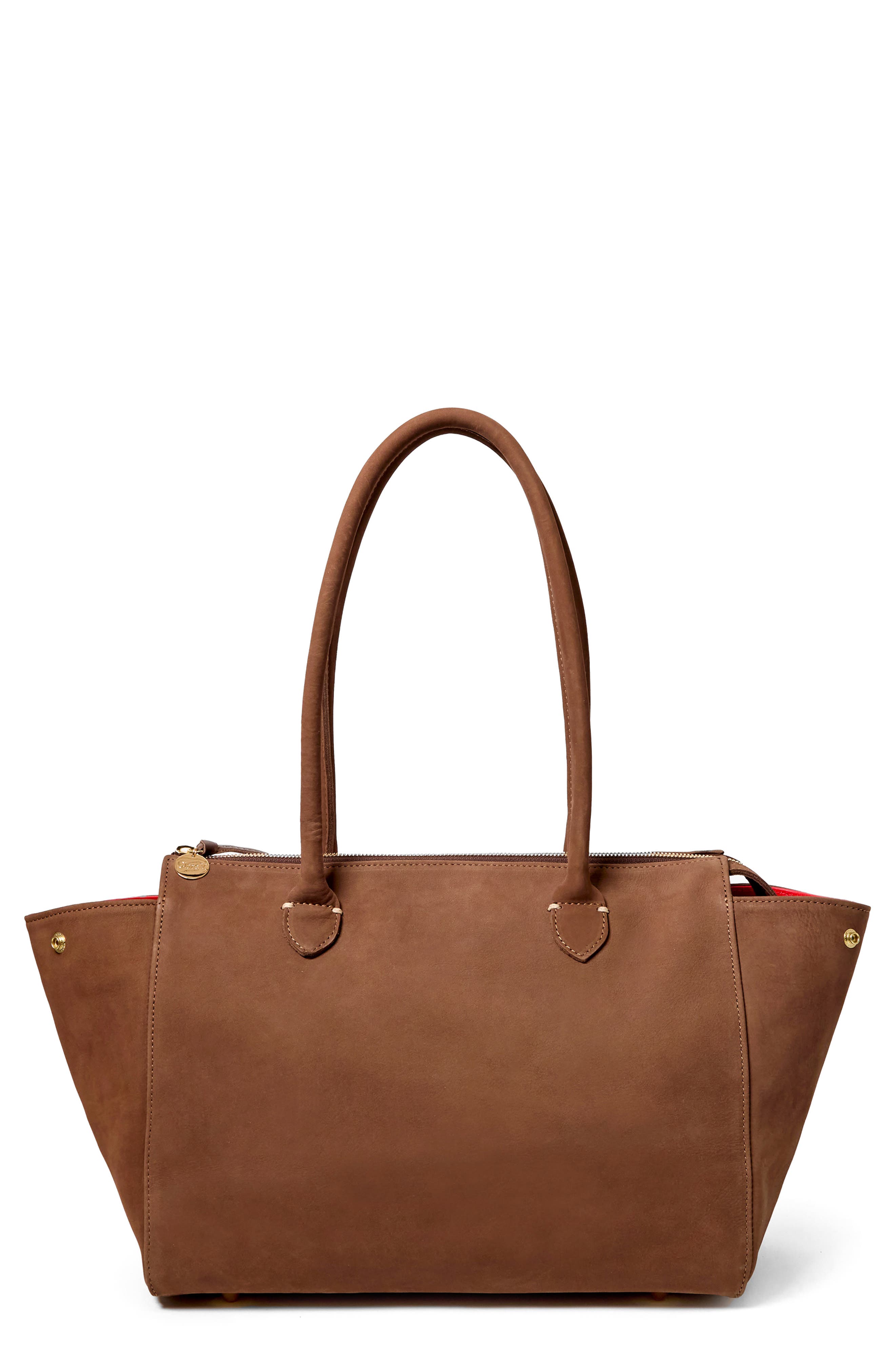 Clare V. Beatrice Nubuck Leather Tote, Main, color, Choco Bar