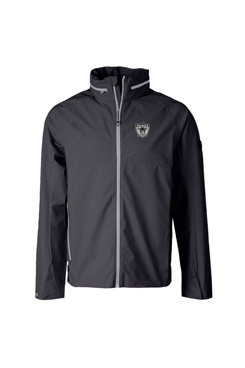 Men's Cutter & Buck Graphite Las Vegas Raiders Throwback Logo Vapor Water Repellent Stretch Full-Zip Rain Jacket, Alternate, color, Graphite
