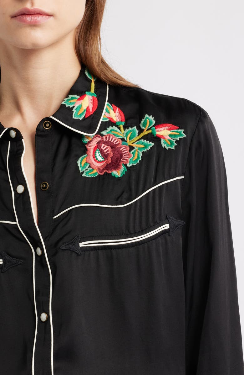 THE GREAT. Heirloom Rose Snap-Up Shirt, Alternate, color, Black