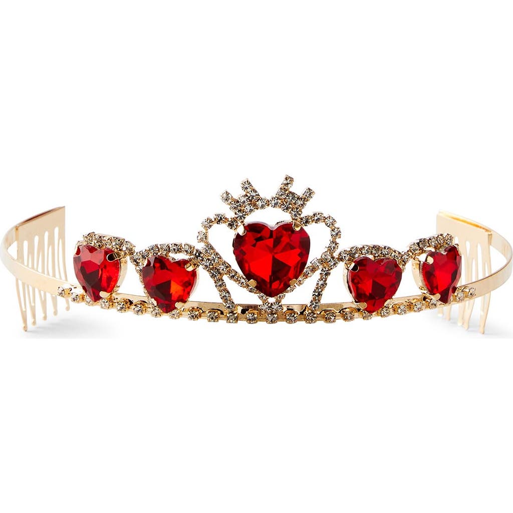 Cotton On Kids Kid's Lexi Luxe Tiara In Goldy Varsity Red Heart