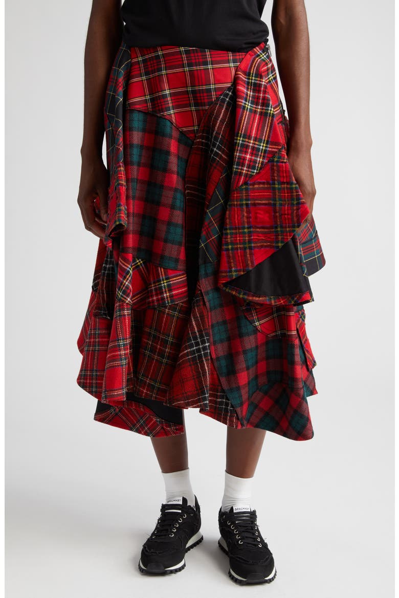 Mixed Tartan Wool Blend Skirt, Main, color, RED