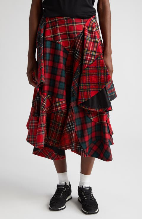 Mixed Tartan Wool Blend Skirt