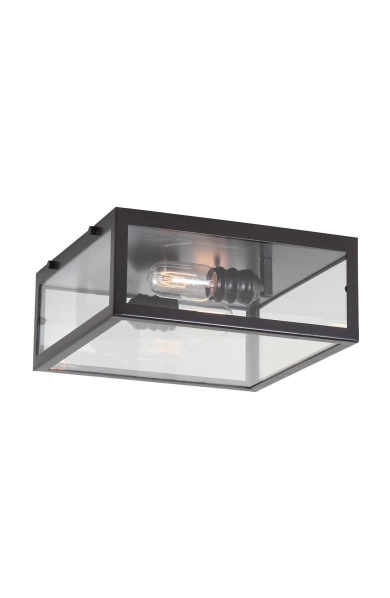 JONATHAN Y Grayson 2-Light Bohemian Farmhouse Iron/Glass LED Flush Mount, Main, color, Oil Rubbed Bronze / Clear