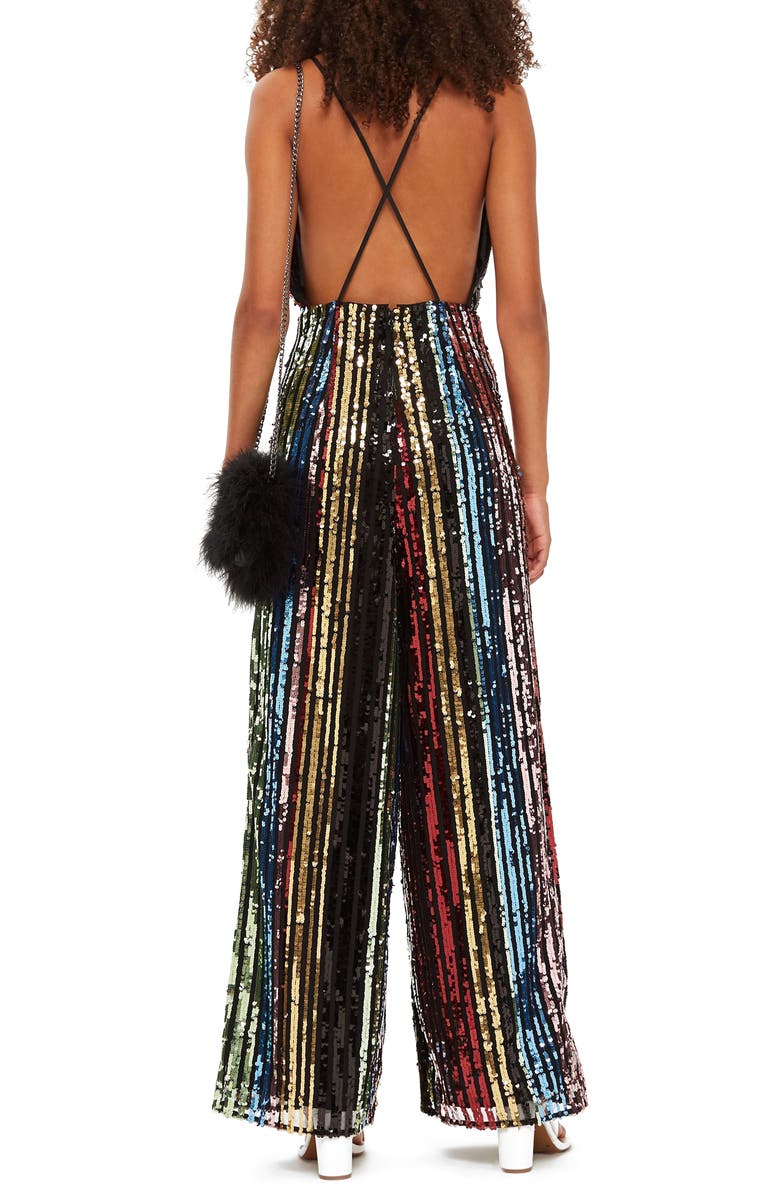 Topshop Rainbow Sequin Jumpsuit, Alternate, color,