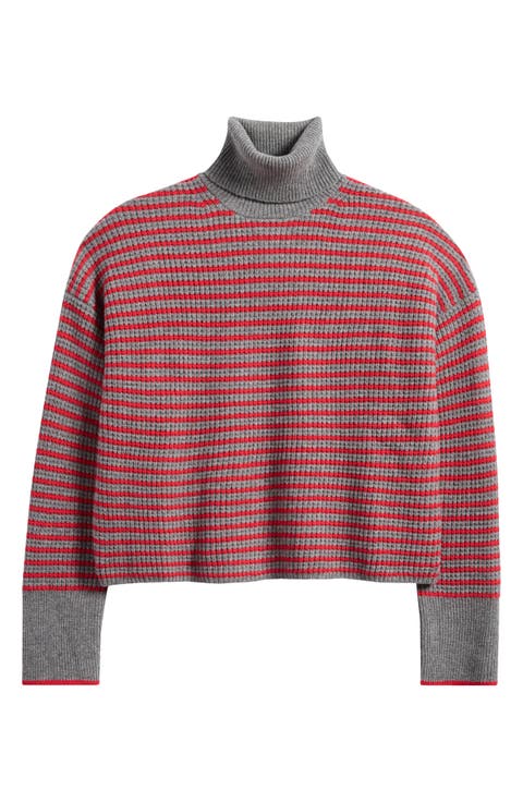 Stripe Wool Waffle Knit Turtleneck Sweater