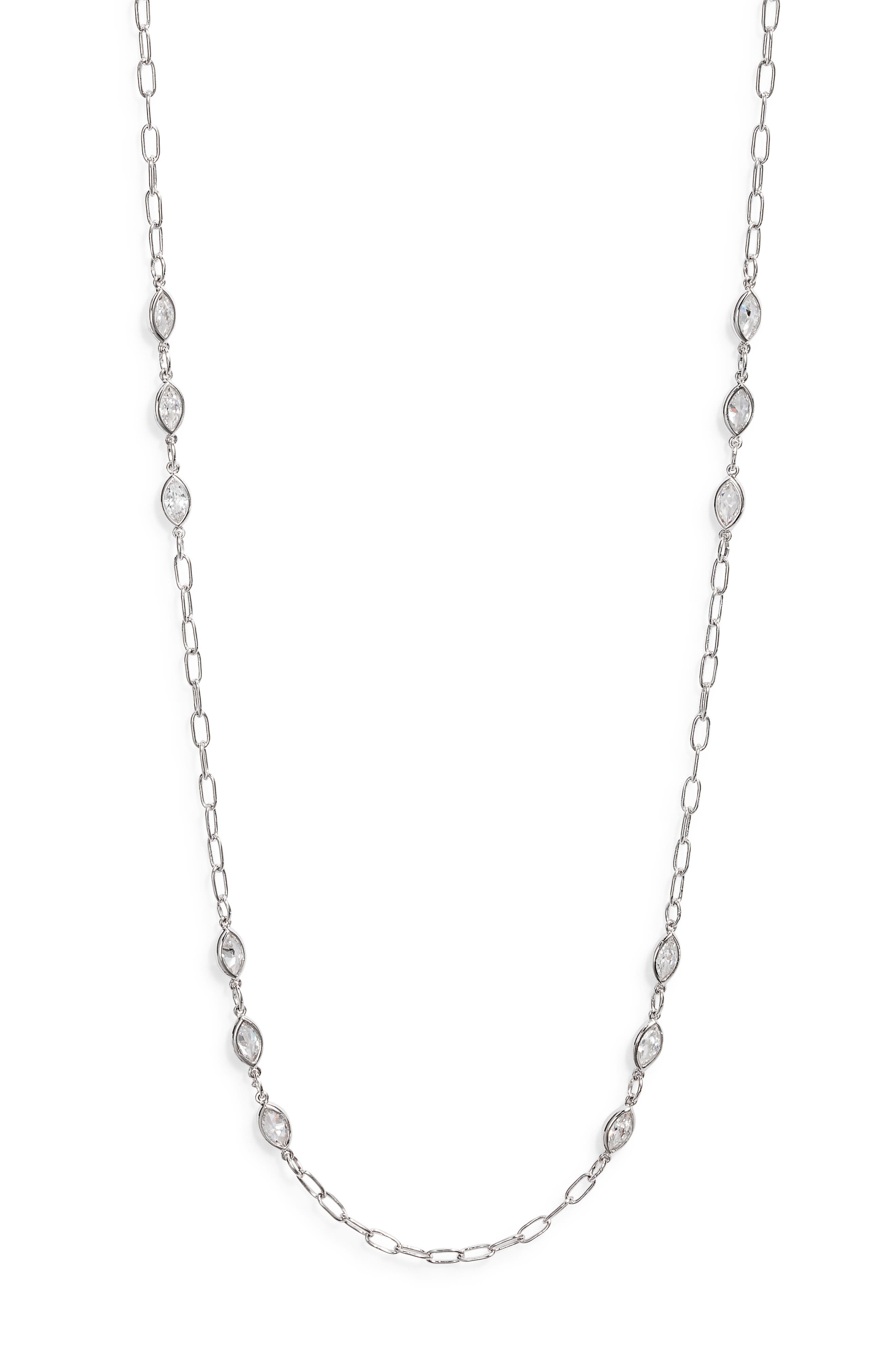 Nordstrom Bezel Cubic Zirconia Station Long Necklace