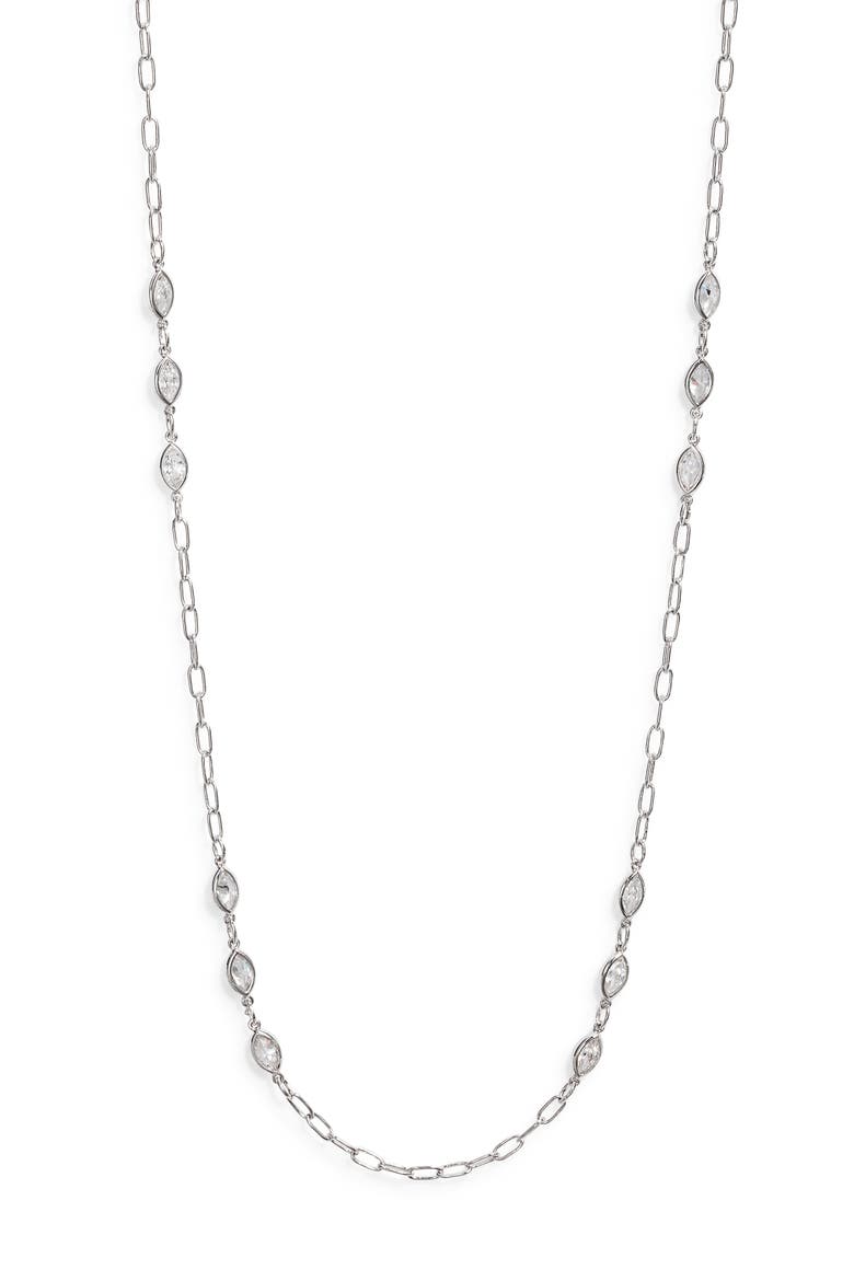 Bezel Cubic Zirconia Station Long Necklace, Main, color, CLEAR- SILVER