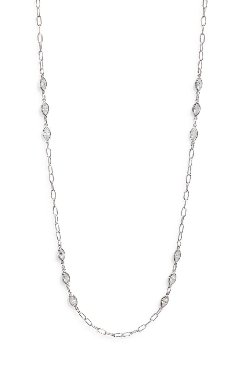 Nordstrom Bezel Cubic Zirconia Station Long Necklace, Main, color, Clear- Silver