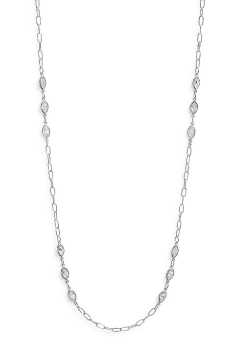 Bezel Cubic Zirconia Station Long Necklace