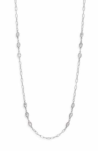 Bezel Cubic Zirconia Station Long Necklace