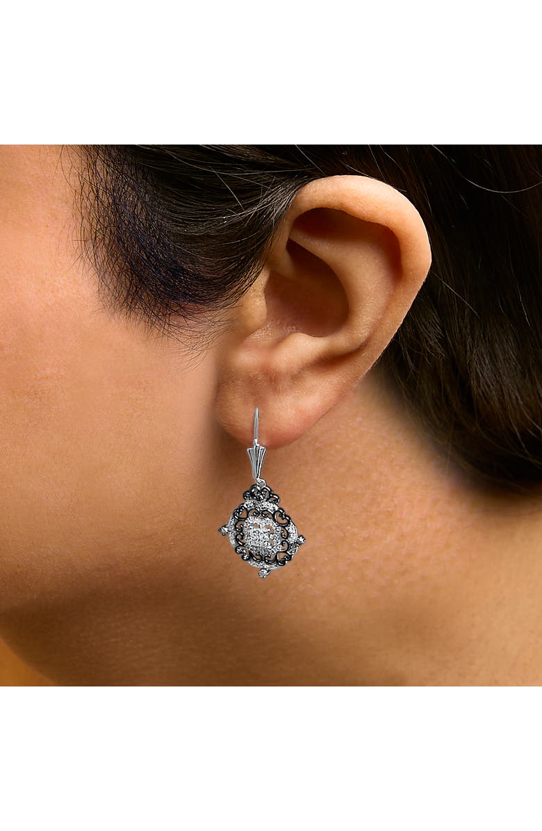 Haus of Brilliance Black Rhodium and Silver 3/4 Cttw Diamond Medallion Drop Earrings, Alternate, color, White