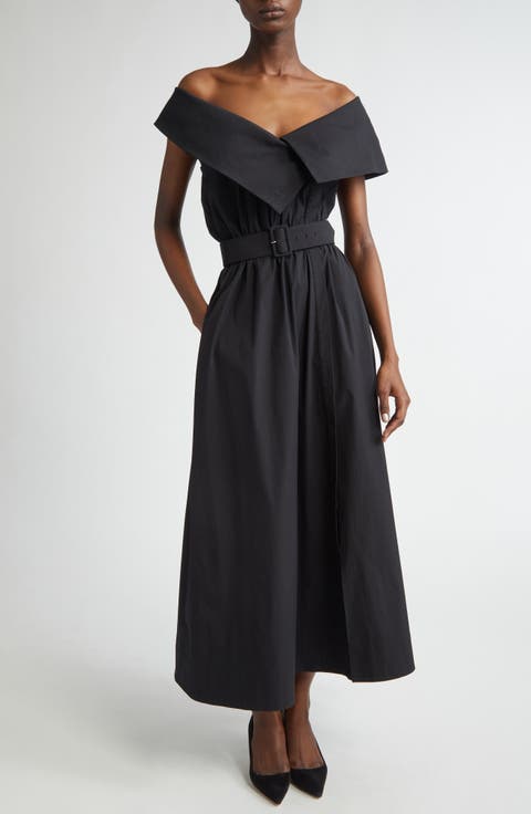 Asymmetric Portrait Collar Belted Shirtdress