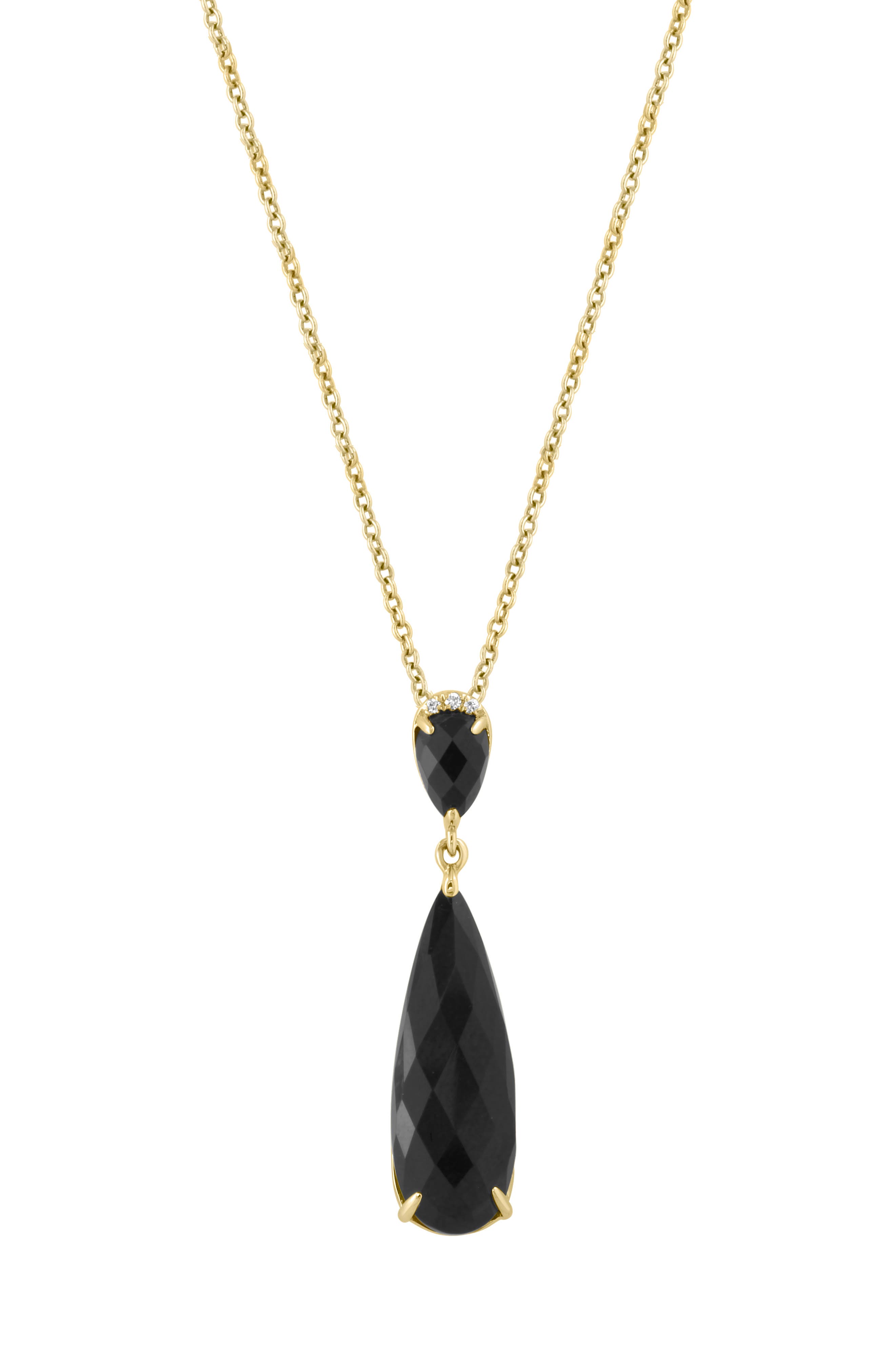 EFFY 14K Yellow Gold Diamond & Onyx Teardrop Pendant Necklace