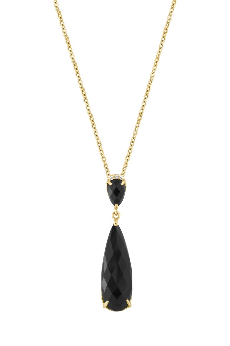 14K Yellow Gold Diamond & Onyx Teardrop Pendant Necklace, Main, color, BLACK