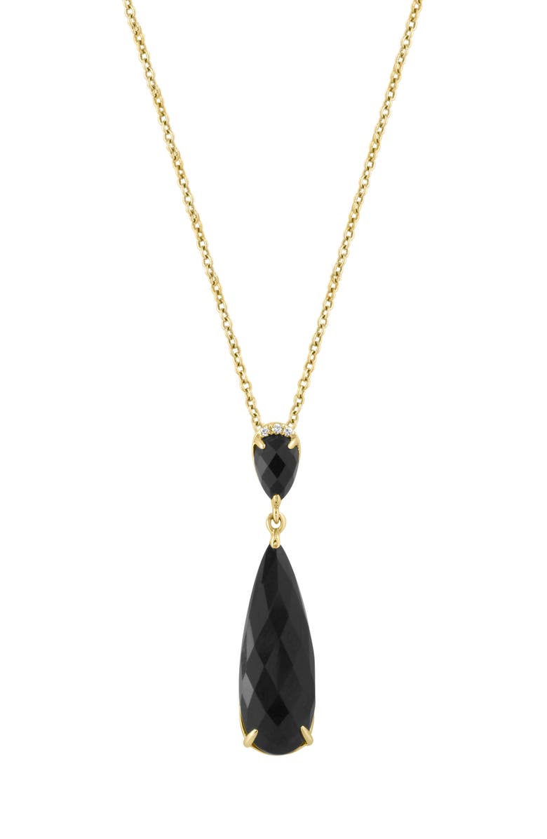 EFFY 14K Yellow Gold Diamond & Onyx Teardrop Pendant Necklace, Main, color, Black