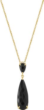 EFFY 14K Yellow Gold Diamond & Onyx Teardrop Pendant Necklace