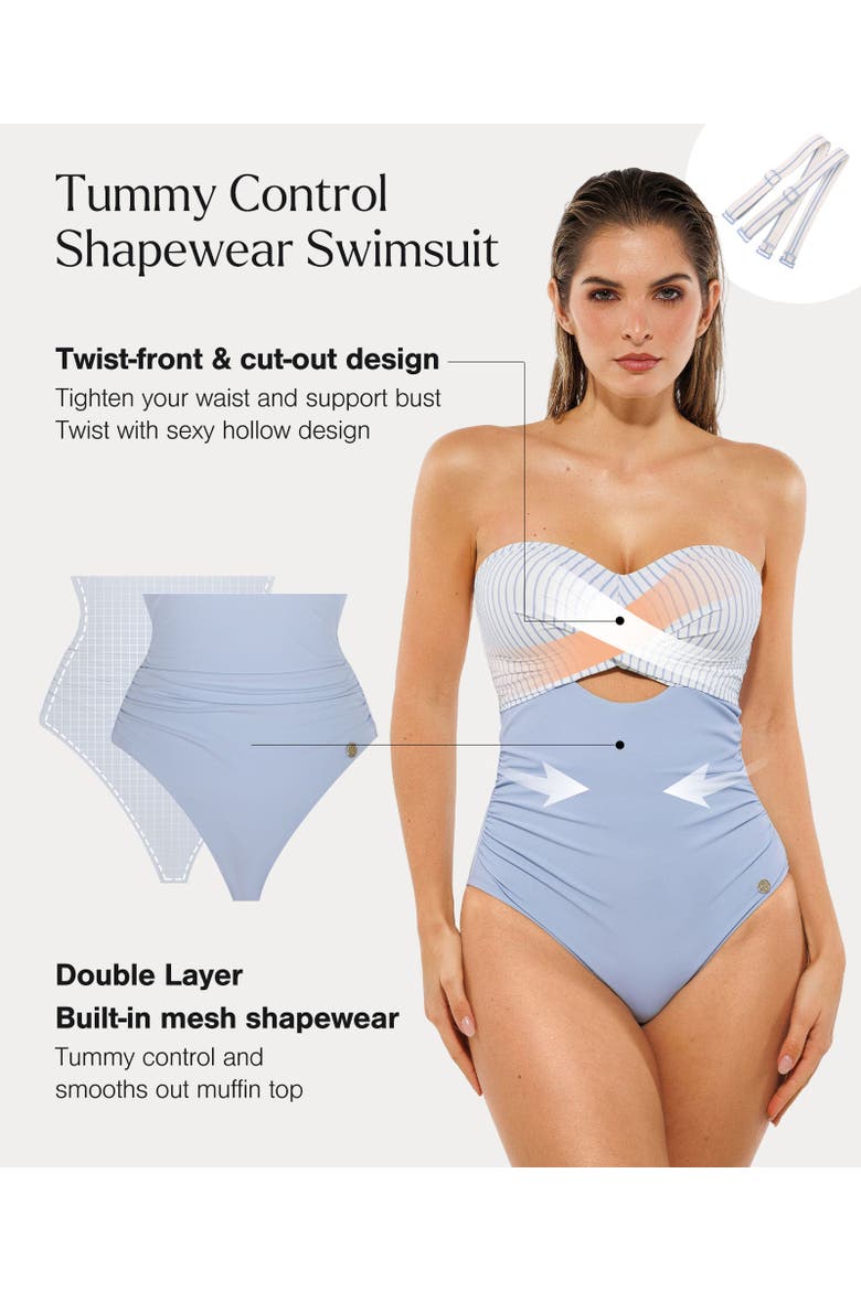 Twist Shirred Vacation & Pool Party Convertible One-Piece Swimsuit, Alternate, color, Nautical Blue