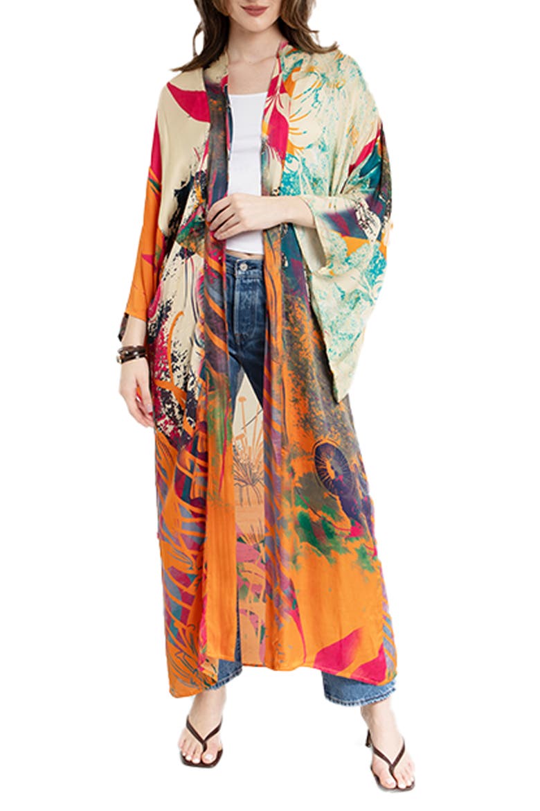 Abstract Floral Duster, Main, color, ORANGE MULTI