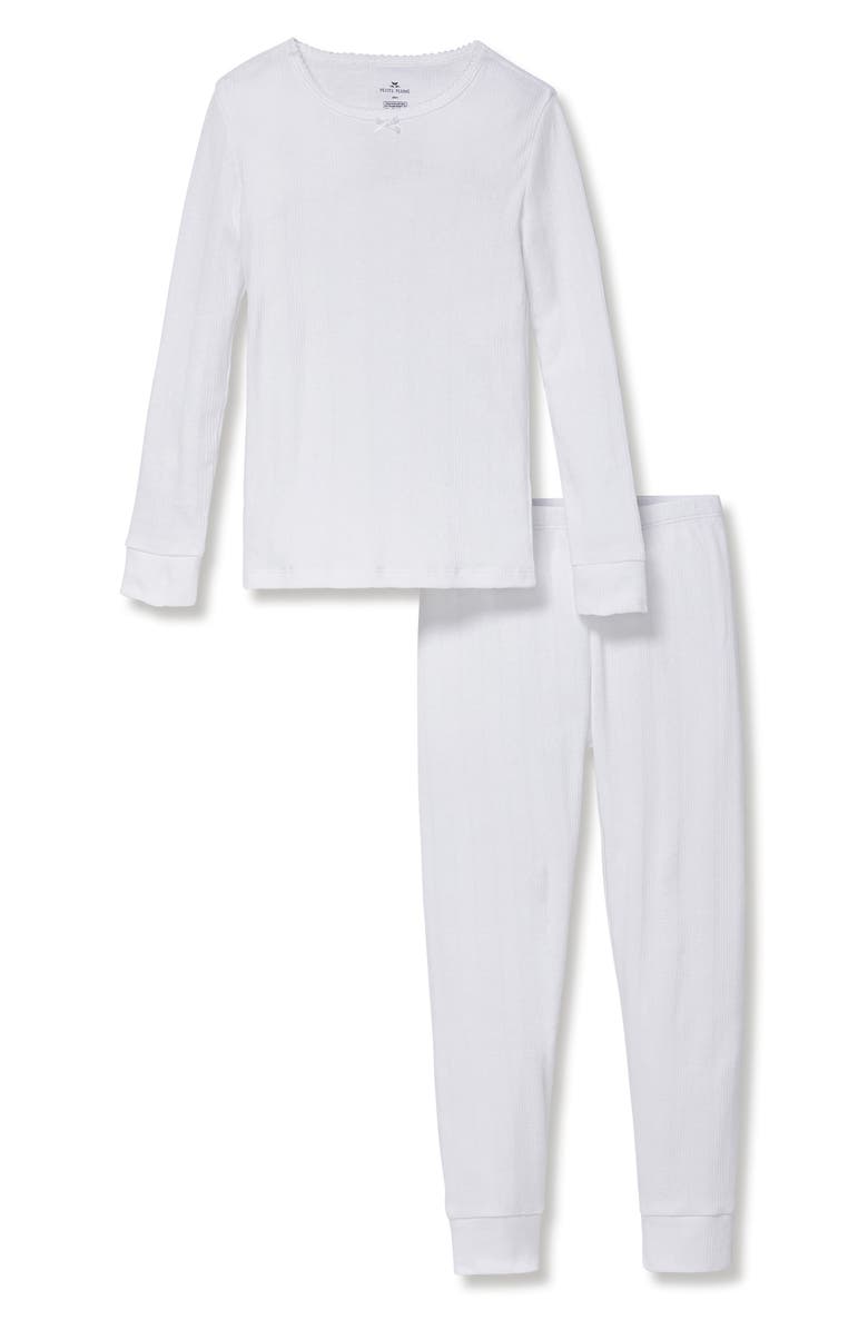 Petite Plume Kids' Pima Cotton Pointelle Fitted Two-Piece Pajamas, Main, color, White