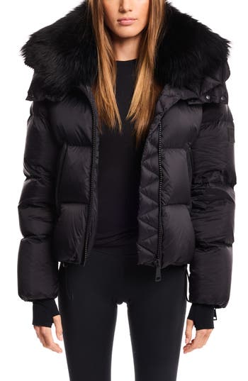 Sam . Kaia Water Resistant Down Puffer Jacket With Removable Genuine Shearling Trim In Black