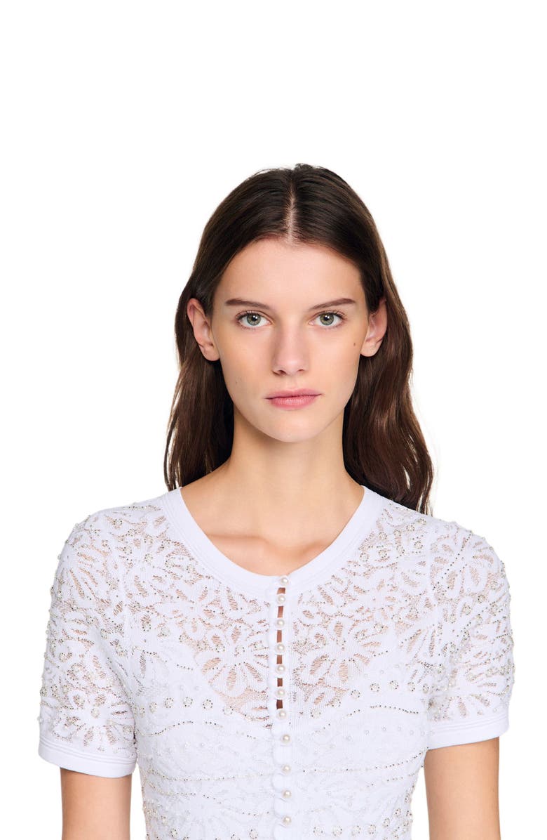 SANDRO Beaded knit maxi dress, Alternate, color, White