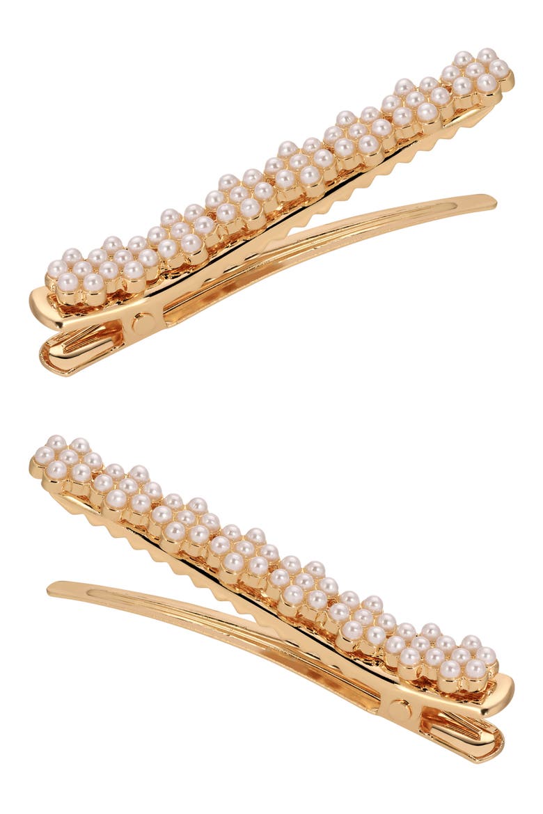 Set of 2 Imitation Pearl Cluster Hair Clips, Alternate, color, GOLD