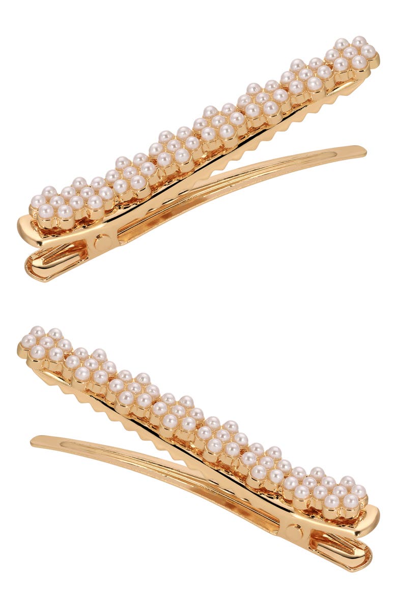 Ettika Set of 2 Imitation Pearl Cluster Hair Clips, Alternate, color, Gold