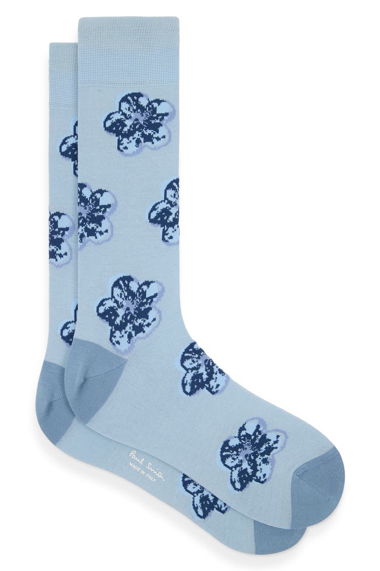 Zine Floral Dress Socks, Main, color, TURQUOISE