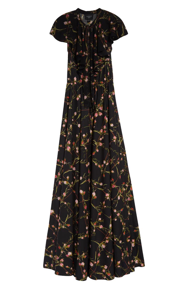Floral Cap Sleeve Ruffle Cotton Maxi Dress